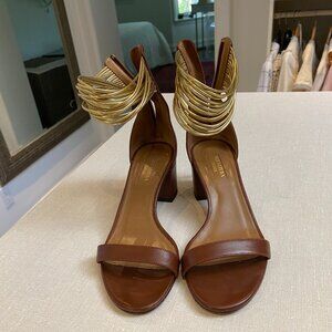 Aquazzura Brown Spin Me Around Sandals Gold Ankle Strap